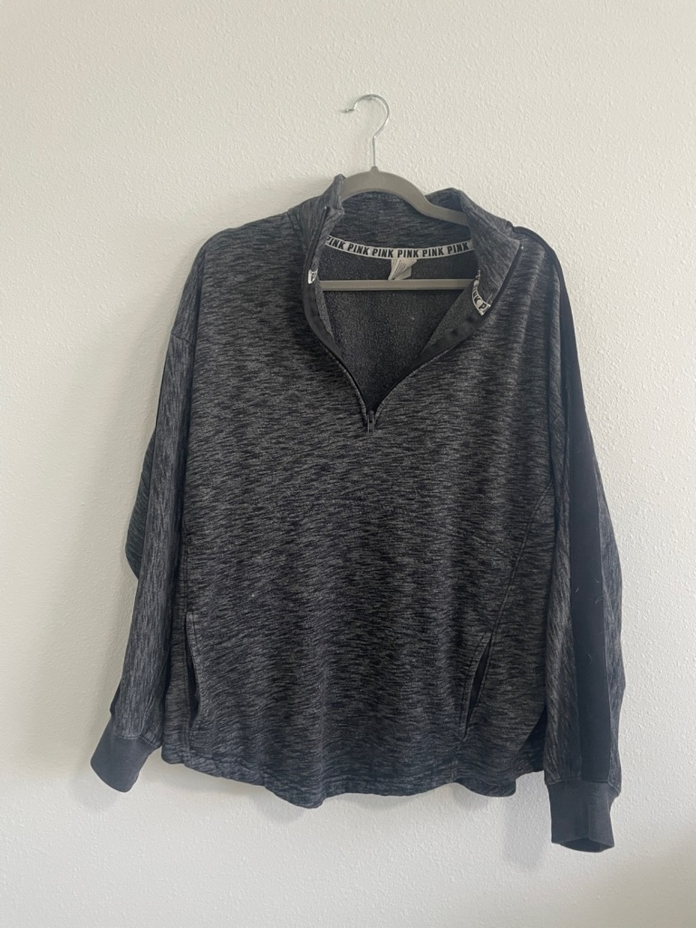 PINK Victoria's Secret Men's Dark Charcoal Heather Quarter-Zip Pullover